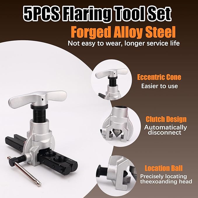 Flaring Tool Kit, HVAC Pipe Expander Tool, 1/4'' - 3/4'' and 6-19mm 45° Eccentric Single Flare Tool with Tubing Cutter and Cylinder Style Deburring Tool for Copper Tube Expander
