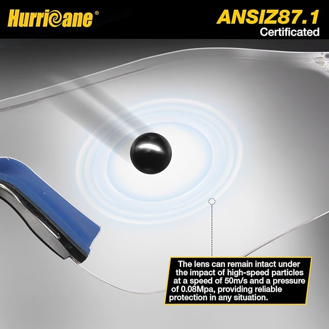 HURRICANE UV400 Safety Glasses, Clear Lens, Lightweight PC Glasses with Anti-Fog Feature