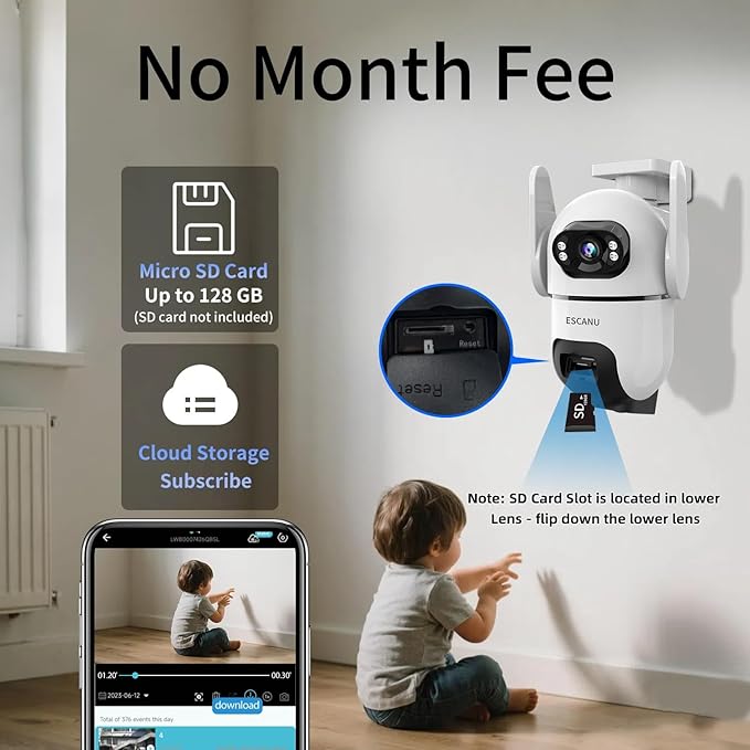 Solar Security Cameras Outdoor Wireless,Cameras for Home Security with Dual Lens,360° View Pan/Tilt,Color Night Vision,2-Way Audio,SD/Cloud Storage,2.4GHz WiFi(2 Pack)