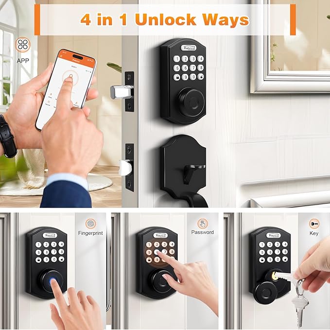 Probrico Smart Keyless Entry Door Lock Smart Locks for Front Door, Keypad Door Lock with Handle Fingerprint Deadbolt with Handle