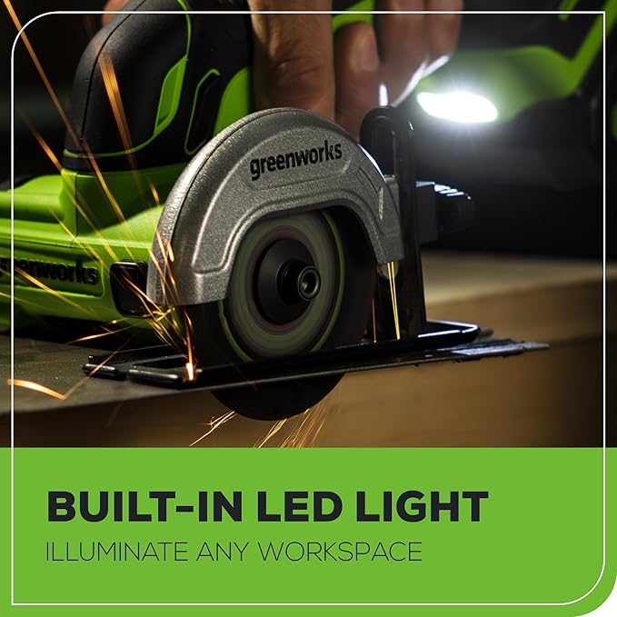 Greenworks 24V Mini Circular Cut-Off Saw Kit – Cordless Brushless 3'' Cutting Tool with 2.0Ah Battery & Charger, Compact for Metal, Tile, Plastic, Grinder-Style Design