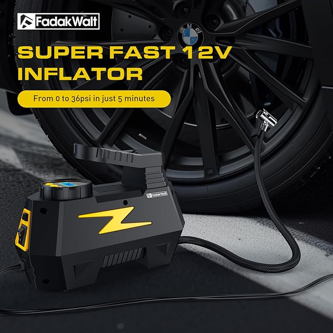 Tire Inflator Portable Air Compressor, DC 12V Tire Air Pump with LED and 150PSI Digital Pressure Gauge, Portable Tire Inflator for Car Tires, Motorcycles, Bike, Ball (Yellow)