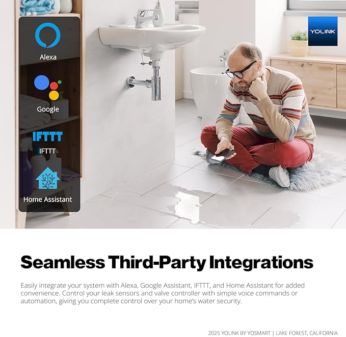 YoLink DIY Automatic Water Leak Detection & Shut-Off Starter Kit, EVO Valve Operator, Wireless Valve Controller, (3) Leak Sensors, Hub