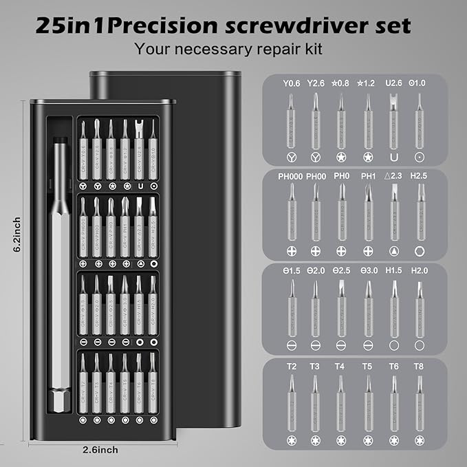 25 in 1 Mini Precision Screwdriver Set, Dlnope Professional Magnetic Tiny Repair Tool Kit for Phone, Macbook, Computer, Watch, Laptop, Ring Doorbell, Eyeglass, Electronic, Screw Driver [Bearing Steel]
