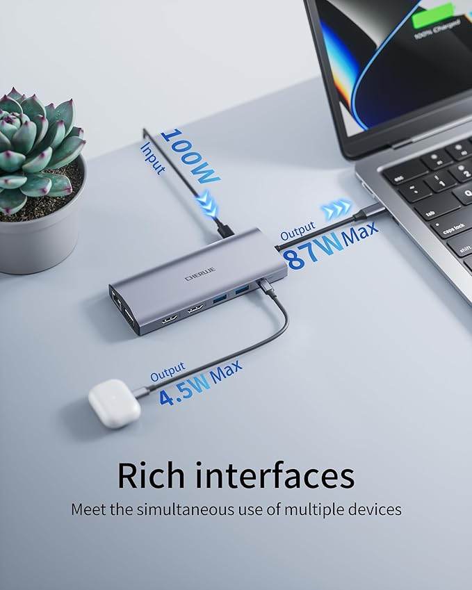 Docking Station Dual Monitors for Windows Laptop, 13-in-1 USB C Docking Station with Dual HDMI 4K, 1 VGA, 5 USB-A, 100W PD, Ethernet, SD/TF, USB Hub for Dell XPS/HP/Lenovo/Surface