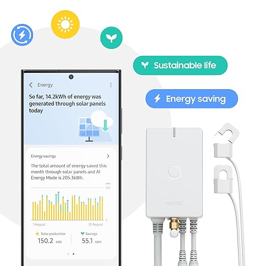 Aeotec Home Energy Meter 8 - Smart Electricity Monitor - Real-Time Usage and Production Tracking - Z-Wave Long Range - 2x200A Clamp-On Sensor - Supports 2-Phase Power - SmartThings - HomeAssistant