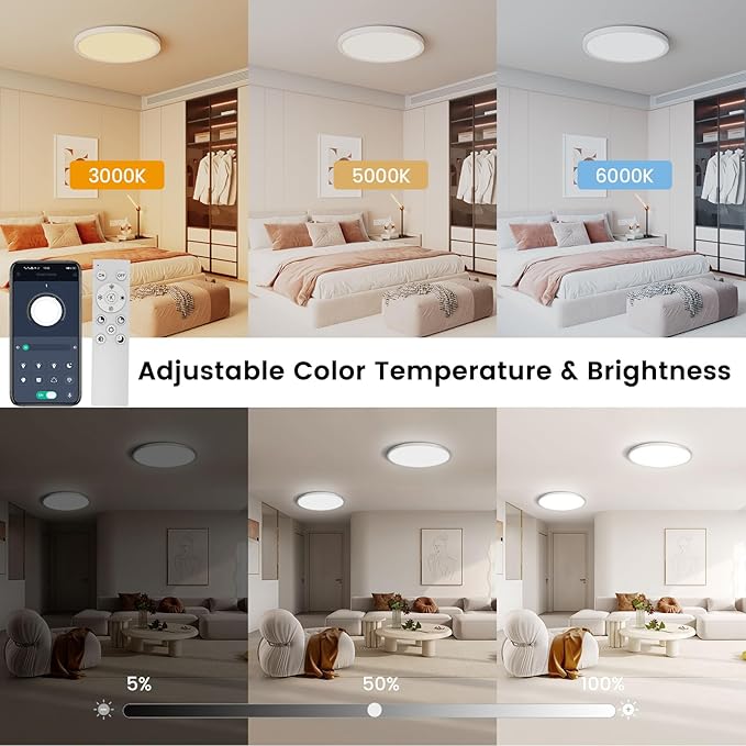4Pack Flush Mount Ceiling Light with Nightlight 12in , 24W 2400LM Dimmable LED Ceiling Lights with Remote & APP Control, 2700K-6000K Adjustable, Perfect for Bedroom/Living Room/Kitchen, Round White