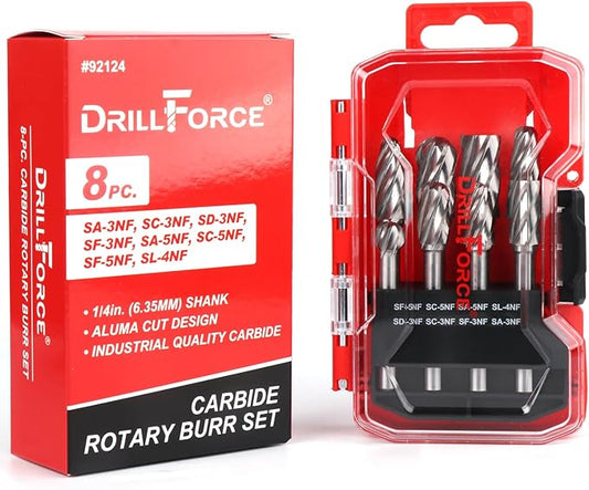 8PCS Carbide Burr Set for Aluminum 1/4" Shank, Aluma Cut Tungsten Carbide Rotary Tool Attachment Kit Rasp Accessories for Die Grinder Metal Carving, Engraving, Polishing, Grinding