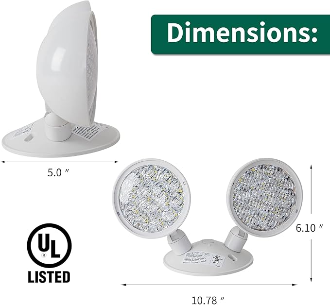 GZRUIYANG Emergency Remote Head Lighting, Double Round Head Emergency Light, UL Listed, Multi Voltage 3.6 to 24 Volt Input, 2 * 3 Watts, 180 Lumen, No Battery Inside