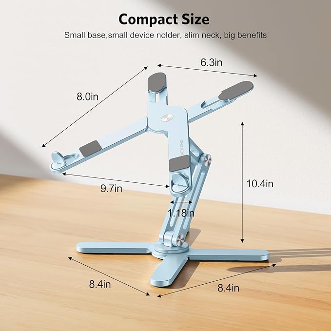 OMOTON 360 Rotating Laptop Stand Riser for Desk, Ergonomic Foldable Computer Stand Adjustable Height Angles for Collaborative Work, Easy Storage Fit Macbooks,All Laptops up to 16 inches,Sky Blue