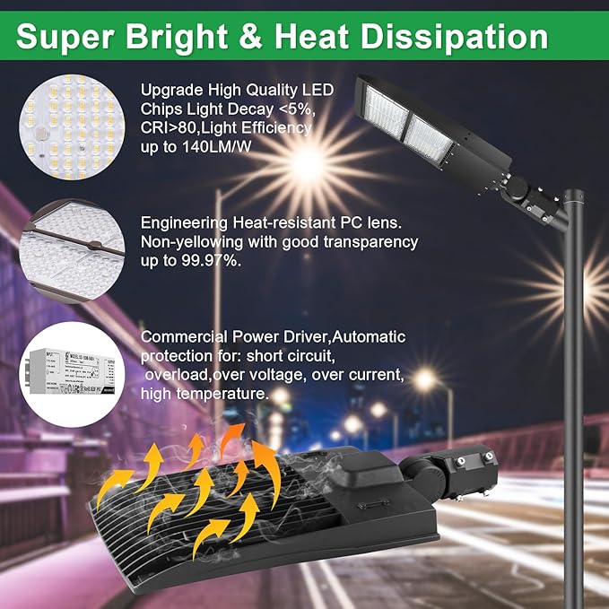 480V 300W LED Parking Lot Light, 5000K 42000LM LED Shoebox Area Light (1000W HID/HPS Equiv.) with Slip Fitter Mount, Dimmable Commercial Street Lighting with 20KV Surge Protection, UL DLC Listed