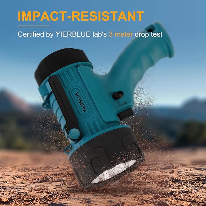 YIERBLUE Rechargeable Spotlight Flashlight IP67 Waterproof with 90,000 Lumen LED, 12 Hours Long Running Spot Light, Impact Resistant Handheld Spotlight with Foldable Stand Red Lens