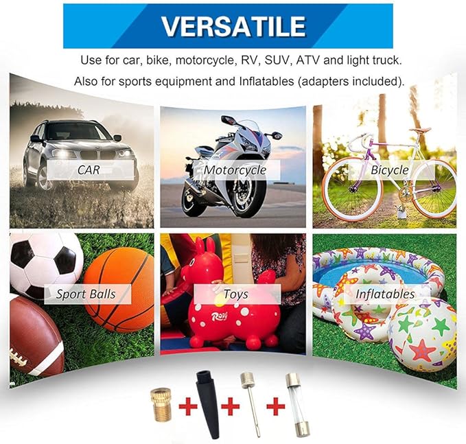 GSPSCN Portable Air Compressor Pump Dual Cylinder Heavy Duty Tire Inflator with LED Light,150 PSI 12V Air Pump with Tire Repair Kit and Toolbox for Auto,SUV,Truck tires etc Silver