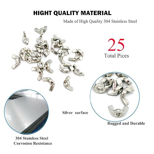25 Pcs 1/4"-20 Wingnuts 304 Stainless Steel Wing Nuts Fasteners Parts Butterfly Nut, Hand Twist Tighten Hardware Nuts Butterfly Wing-Nut