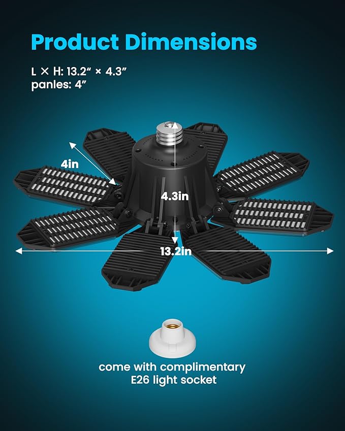 Motion Sensor Garage Light, 25000LM Motion Sensor Shop Light with 8+1 LED Panels, 6500K Daylight, Indoor Motion Activated Light Bulb for Garage, Workshop, Barn, Attic