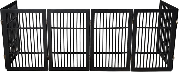 Pet Dog Gate Strong and Durable Freestanding Folding Acacia Hardwood Portable Wooden Fence Indoors or Outdoors by Urnporium (Black Pet Gate, 6 Panel 30" Tall)