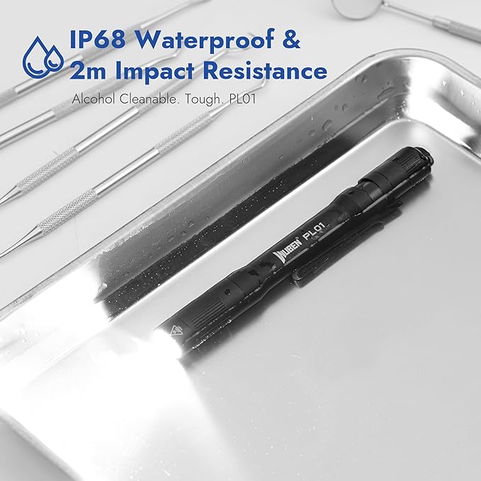 WUBEN PL01 Pen Light, 650 Lumens Pocket EDC Flashlight Rechargeable, Bright LED Pen Flashlight, IP68 Handheld Flash Lights, Compatible 2 AAA Battery for Home, Outdoor, Emergencies, Inspection