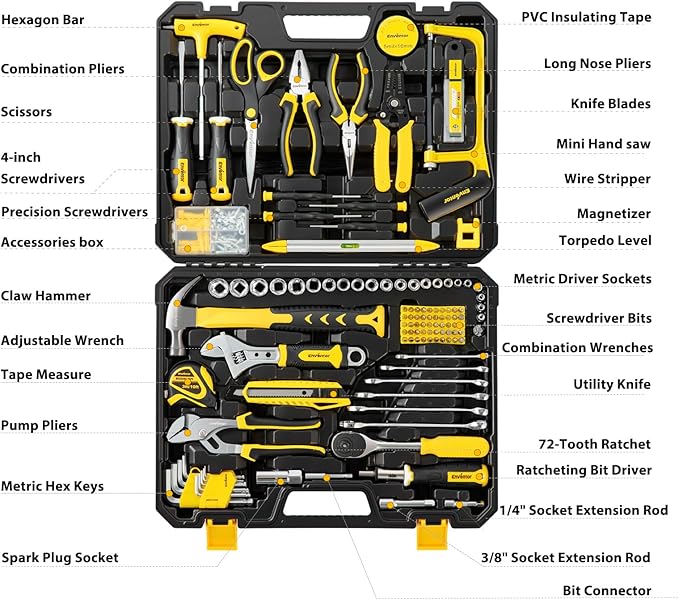 Enventor Tool Set, 220-Piece Home Tool Kit with Toolbox, Wrench and Hand Tools for Home Repairs, Auto Maintenance, DIY & General Use,Household Repair Tools for Men & Women