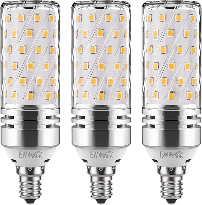 gezee E12 LED Corn Bulbs,15W LED Candelabra Light Bulbs 120 Watt Equivalent, 1500lm, Warm White 3000K LED Chandelier Bulbs, Decorative Candle, 4.1in*2.1in, Non-Dimmable LED Lamp(3-Pack)