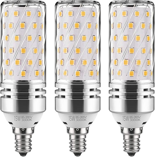 gezee E12 LED Corn Bulbs,15W LED Candelabra Light Bulbs 120 Watt Equivalent, 1500lm, Warm White 3000K LED Chandelier Bulbs, Decorative Candle, 4.1in*2.1in, Non-Dimmable LED Lamp(3-Pack)