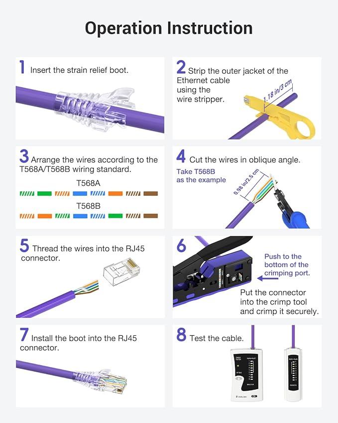 VCELINK RJ45 Crimp Tool, All-In-One Ethernet Crimper for CAT7/CAT6A/CAT6/CAT5E/CAT5, No Screwdriver Needed RJ45 and RJ11/RJ12 Crimping Tool with An Adjustable Knob