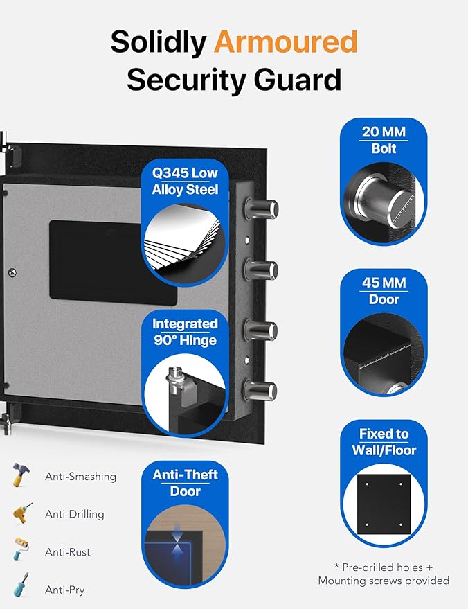 FORFEND Smart Home Safe | WiFi Safe Box App Lock/Alarm | Voice Command, Kidnap Alarm, Tamper Detect, Frozen Mode, Sub Account| Digital Safe Anti Theft