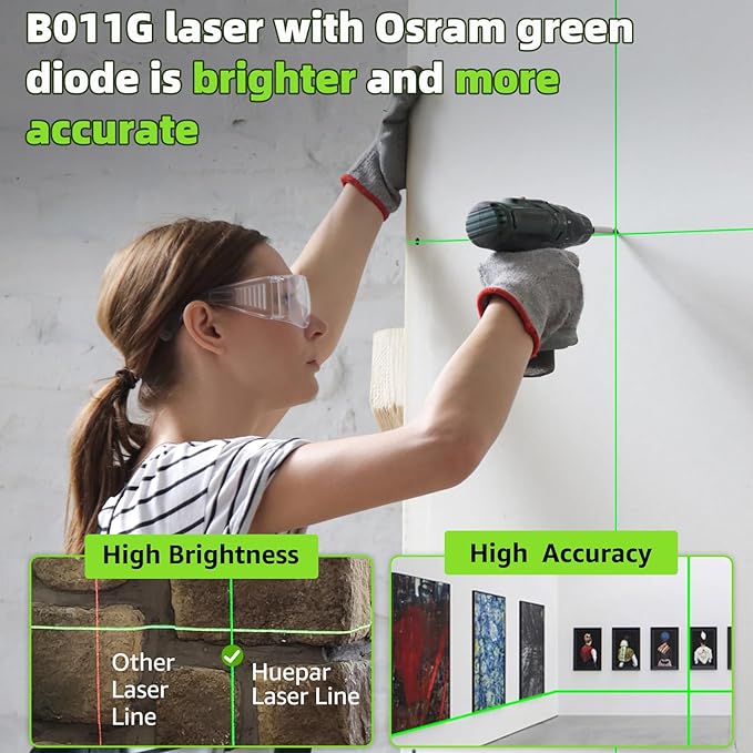 Laser Level with Tripod, Huepar 100Ft Self Leveling Green Cross Line DIY Laser Leveler Tool for Picture Hanging Floor Tile Wall Home Renovation, Gift for Him Father Husband Boyfriend (25.6in Tripod)