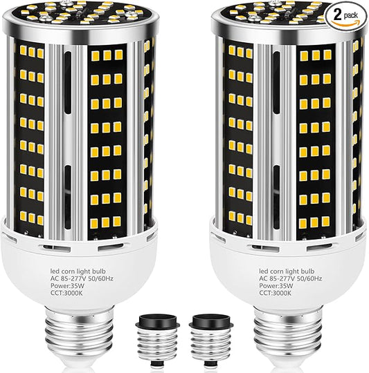 35W 2 pack LED Corn Light Bulb,3000K Warm White(300W Equivalent ) Commercial Grade E26/E39 5000LM Medium Mogul Base LED Lamp,Large Area Lights For Outdoor Indoor Garage supermarket Factory Bay Light