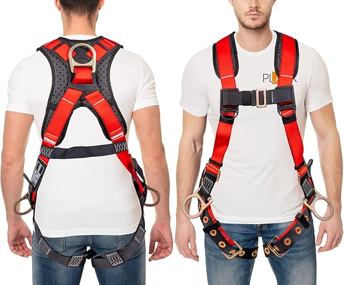 Palmer Safety Full Body Harness with 5 Point Adjustment, Dorsal D-ring, Grommet Legs, Two Side D Rings, and Fall Indicators