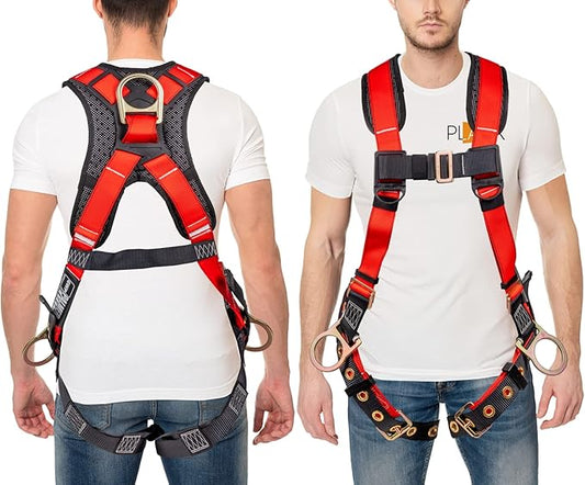 Palmer Safety Full Body Harness with 5 Point Adjustment, Dorsal D-ring, Grommet Legs, Two Side D Rings, and Fall Indicators