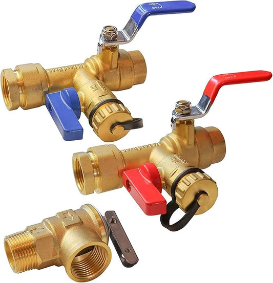 3/4 Inch IPS Isolator Tankless Water Heater Service Valve Kit, with Pressure Relief Valve, Clean Brass