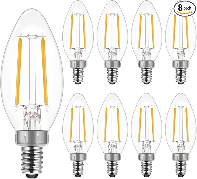 ENERGETIC SMARTER LIGHTING LED B10 Candelabra Light Bulbs 60W Equivalent, Soft White 2700K, 500 Lumen, E12 Base, Chandelier LED Edison Bulbs, Dimmable, 8 Pack