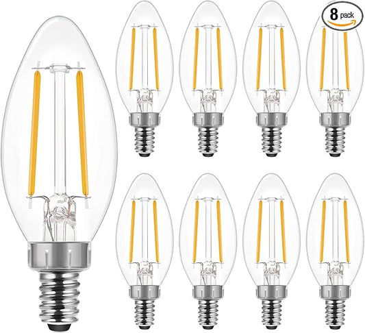 ENERGETIC SMARTER LIGHTING LED B10 Candelabra Light Bulbs 60W Equivalent, Soft White 2700K, 500 Lumen, E12 Base, Chandelier LED Edison Bulbs, Dimmable, 8 Pack