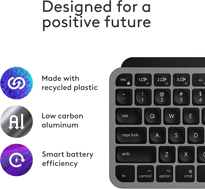 Logitech MX Keys Mini for Mac Minimalist Wireless Keyboard, Compact, Bluetooth, Backlit Keys, USB-C, Tactile Typing, Compatible with MacBook Pro,MacBook Air,iMac,iPad - Space Grey