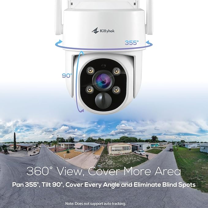 Kittyhok 【ColorPura】 PTZ Solar Security Camera Outdoor Wireless, Pro True Color Night Vision, Solar Powered, 2K FHD, Human Detection, 2 Way Audio, IP66 Weatherproof, Local Recording for Home Security