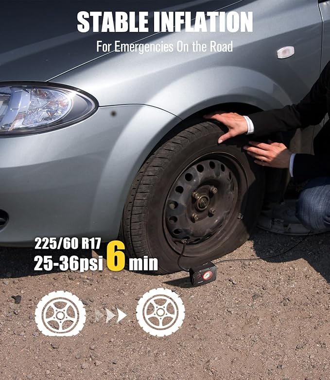 AVID POWER 12V Tire Inflator Portable Air Compressor, Portable Car Air Pump w/Display Gauge and LED Light, Air Pump for Car Tires, Bike, Motorcycle, Compact, Lightweight (Red)