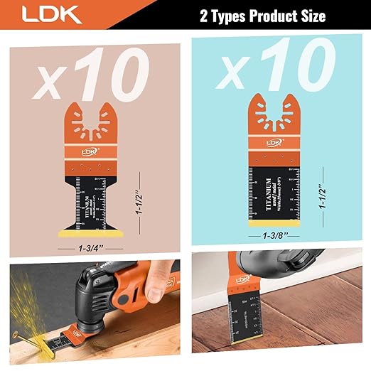 LDK 20pcs Titanium Oscillating Saw Blades, Universal Multitool Blades for Metal Wood Cutting, Multi Tool Blades Fit Dewalt Worx Rockwell Ryobi Bosch Fein Milwaukee