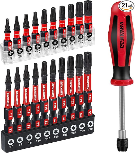 Magnetic Changeable Head Manual Screwdriver Set Include Quick Change Screwdriver and 20Pcs Impact S2 Torx Driver Bit, Bit Extension Holder for Bit, Nut driver, Socket Adapter