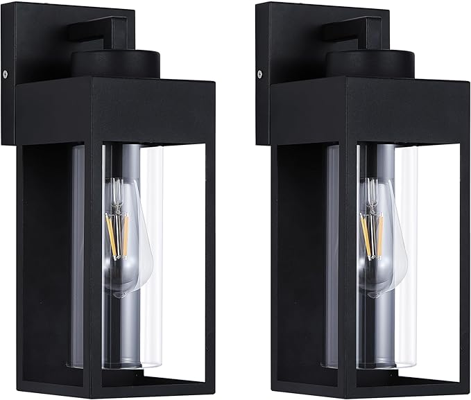 2-Pack Outdoor Wall Light Fixture, Exterior Porch Light with E26 Sockets &Glass Shades, Modern Wall Sconce for House Patio Garage Door