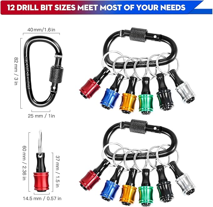 12Pcs Bit Holders 1/4 Socket, Hex Shank Screwdriver Bit Holder for Impact Driver Drill Bit Keychain Extension Bar Quick Release Easy Change, Screwdriver Bit Holders for Tools & Home Improvement Gift