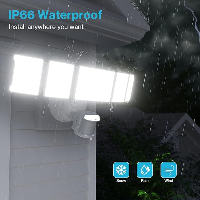 Olafus 100W Motion Sensor Outdoor Lights, 10000LM 6500K Daylight Flood Lights Outdoor Motion Sensor, Dusk to Dawn Outdoor Lighting, IP65 Waterproof Motion Detector Lights for Outside, White