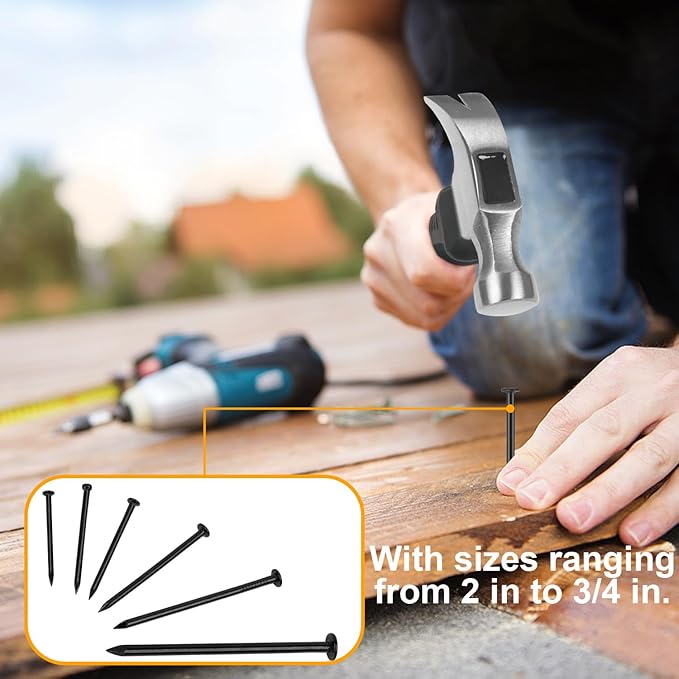 KURUI Black Nails for Hanging Wall Decor Tapestry Pictures Frame,700pc Picture Hangers for Bedroom Bathroom Office, 6 Sizes Small Finish Nails Assortment Kit,640 Frame Nails and 60 Finishing Nails