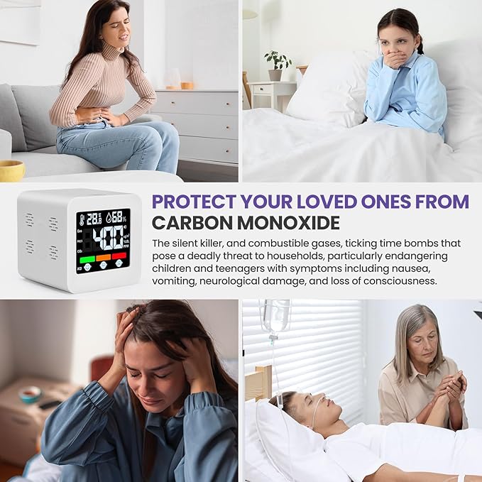 Plug-in 4-in-1 Smart Gas & CO Detector with Temp/Humidity - Natural Gas, Propane & Methane Detector for Home, RV & Apartments (1, White-Voice Edition)