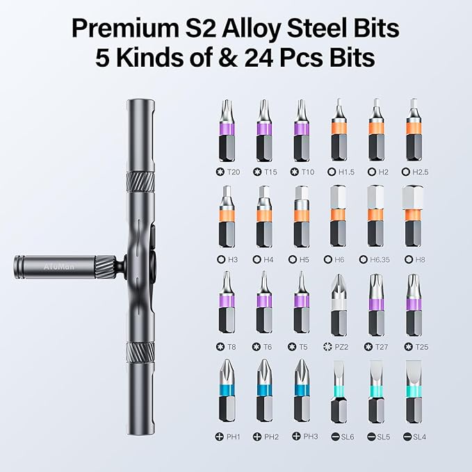 24 in 1 Magnetic Screwdriver Set, DIY Ratchet Screwdriver Set, Multi Bit Magnetic Drive Set with Detachable Ratchet Handle, Repair Tool Kit for Electronics, Bicycles, Stocking Stuffers for Men Women