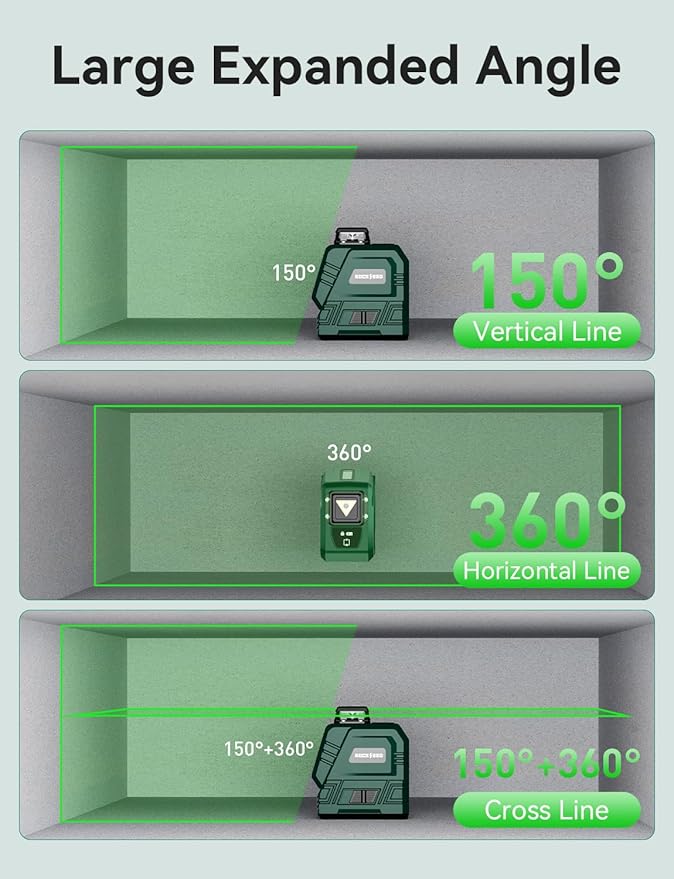 Laser Level with Adjustable 47 inch Tripod, RockSeed 1x360° Horizontal and 1x 150° Vertical Green Line Self-Leveling Laser Level, Rechargable Laser Leveler, for Hanging Pictures/Wall Construction
