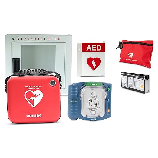 Philips HeartStart OnSite AED Defibrillator with Portable Emergency Medical Kit, CPR Guidance and Voice Prompts, OnSite Ready Pack Business Package with Standard Carry Case, M5066A-R01BPB