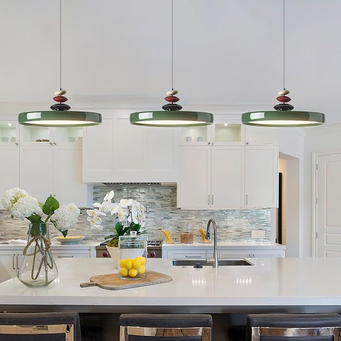 Modern Pendant Lights,Green 16" LED Pendant Lighting Fixture with Remote Control Dimmable 3 Color Mode & Brightness, Adjustable Hanging Lamp for Kitchen Dining Room Bedroom Kitchen Island