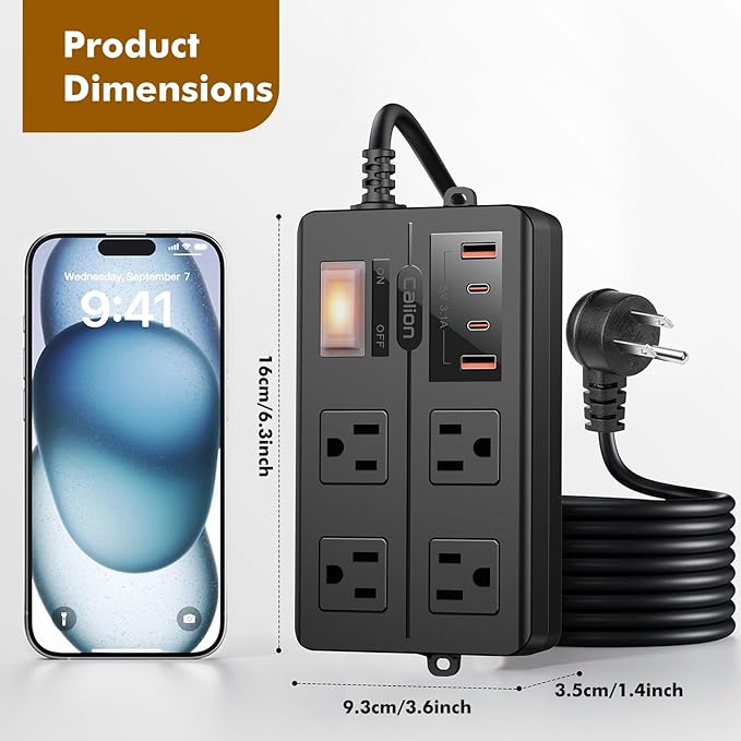 IPX6 Outdoor Power Strip Weatherproof, Waterproof Surge Protector with 4 Wide Outlet with 2A2C USB Ports, 10FT Long Extension Cord, Wall Mountable for Outside Decorations and More UL Listed(Black)