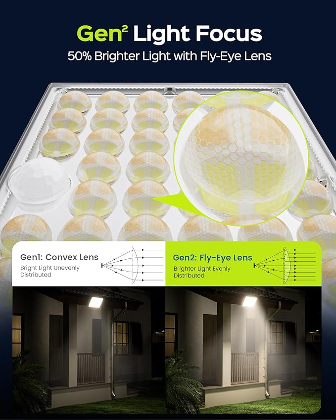 JACKYLED Motion Sensor Solar Lights Outdoor, 16.4ft Cord Security Wall Flood Light Solar Powered Gen2 Light Focus LED with Lenses Cool White Light IP65 Waterproof for Porch Backyard Barn Shed, 3-Pack