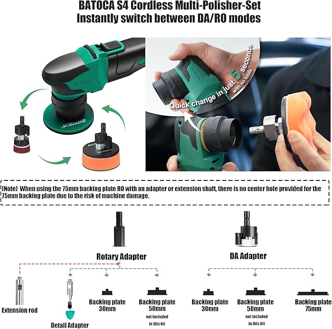 BATOCA S4 Cordless Polisher 3"/1" DA/RO Polisher- Brushless Motor & S2 Cordless Car Buffer - LED Display, 5Ah+2.5Ah Interchangeable 2 Batteries for Car Detailing, Headlight Restoration, PRO Combo Kit